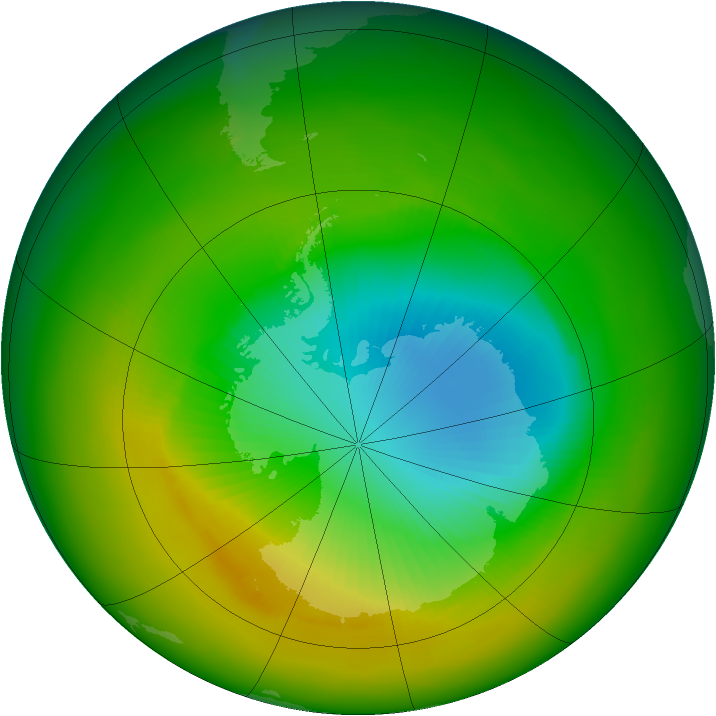Antarctic ozone map for November 1991